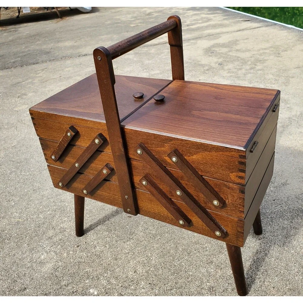 Vintage Wooden Sewing Box Romania